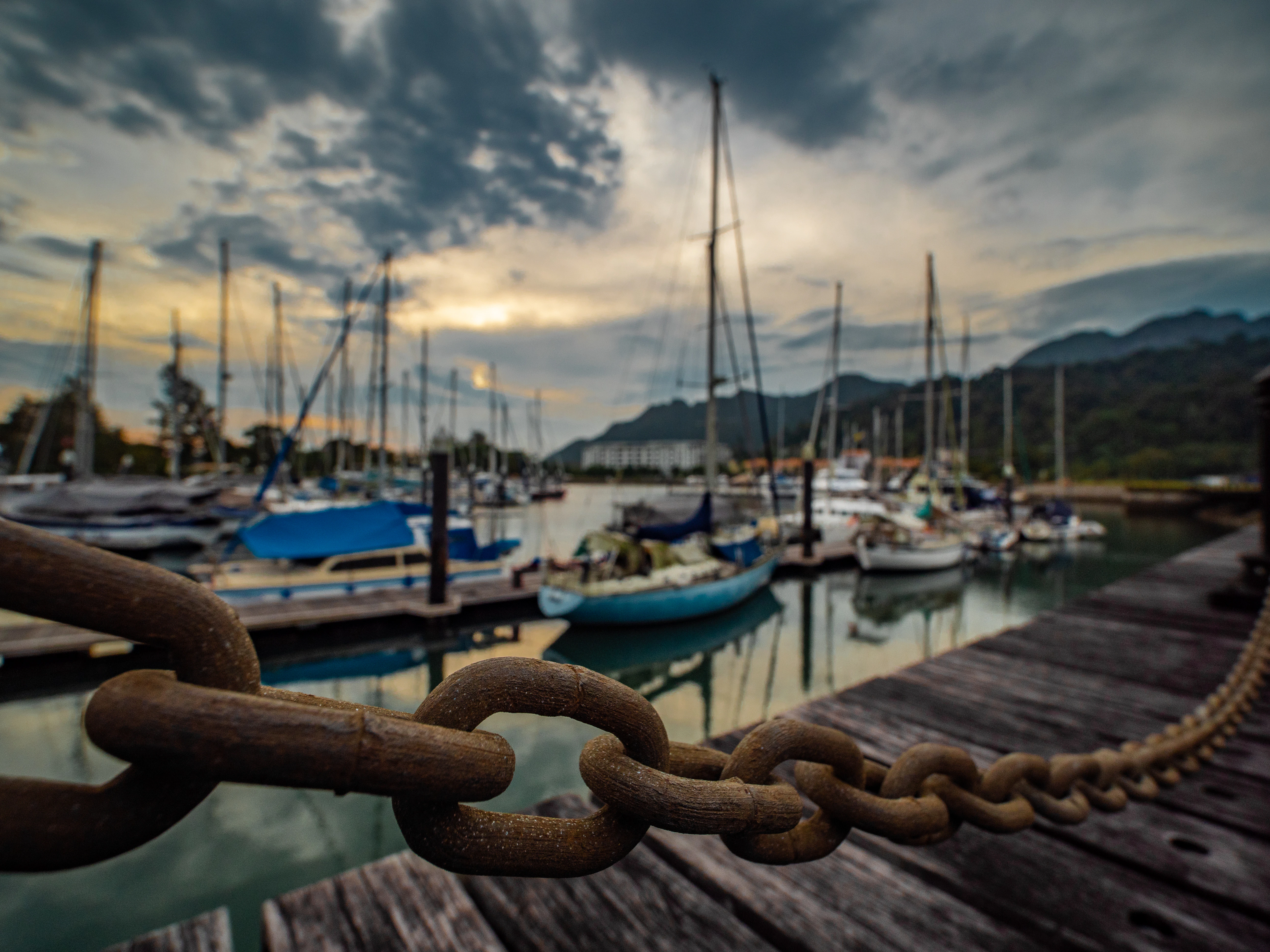 a group of boats docked