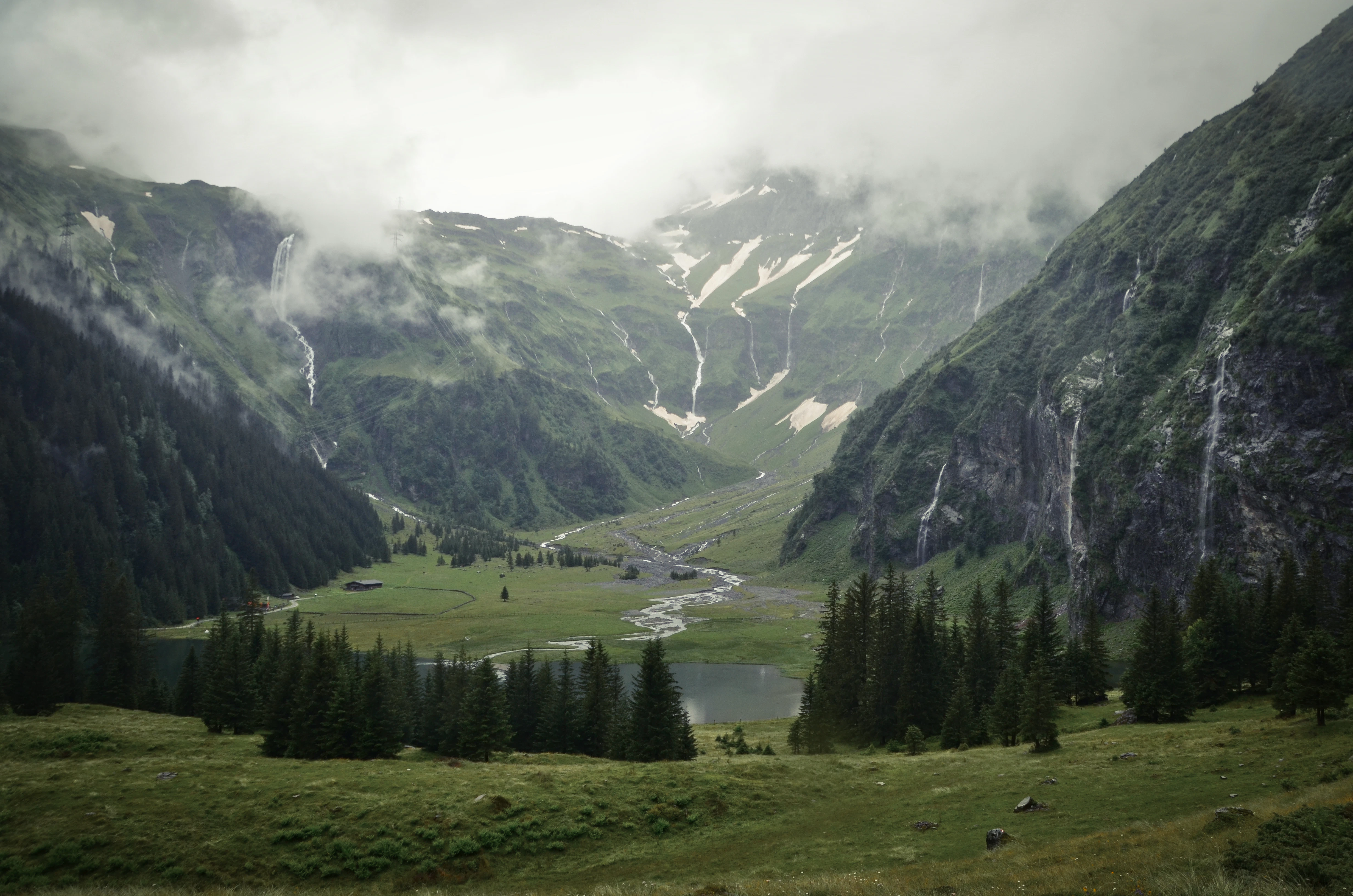green grass field and trees covered mountain during daytime
