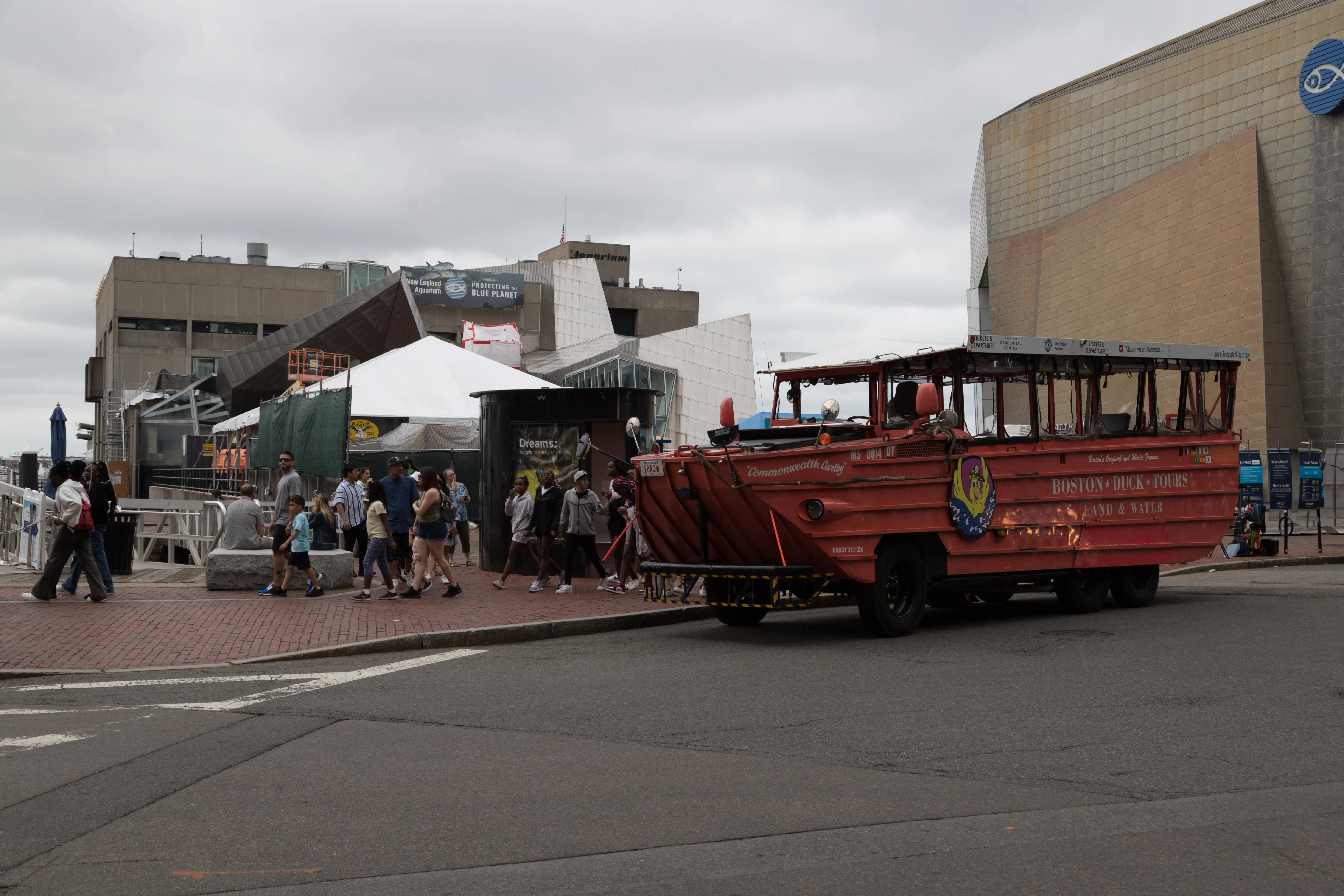 a red truck on the street